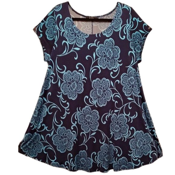 Teal Navy Blue Tunic Swing Dress Sz 2XL - Picture 1 of 9